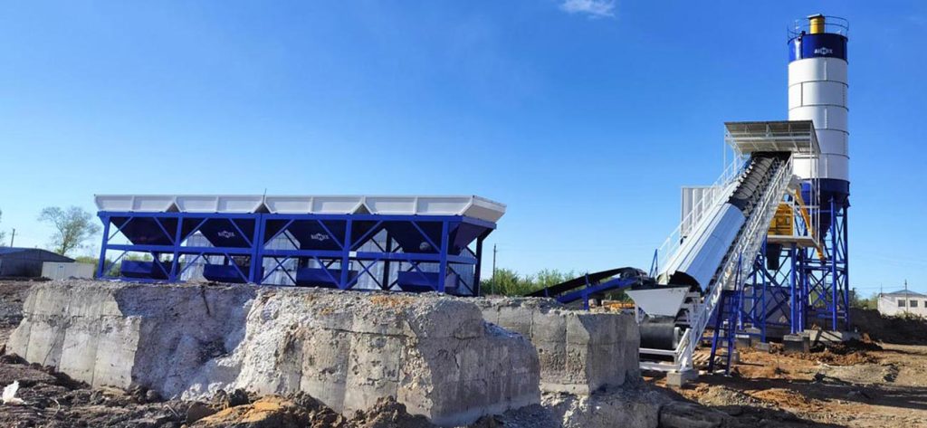 aj60 stationary concrete batching plant in Kazakhstan